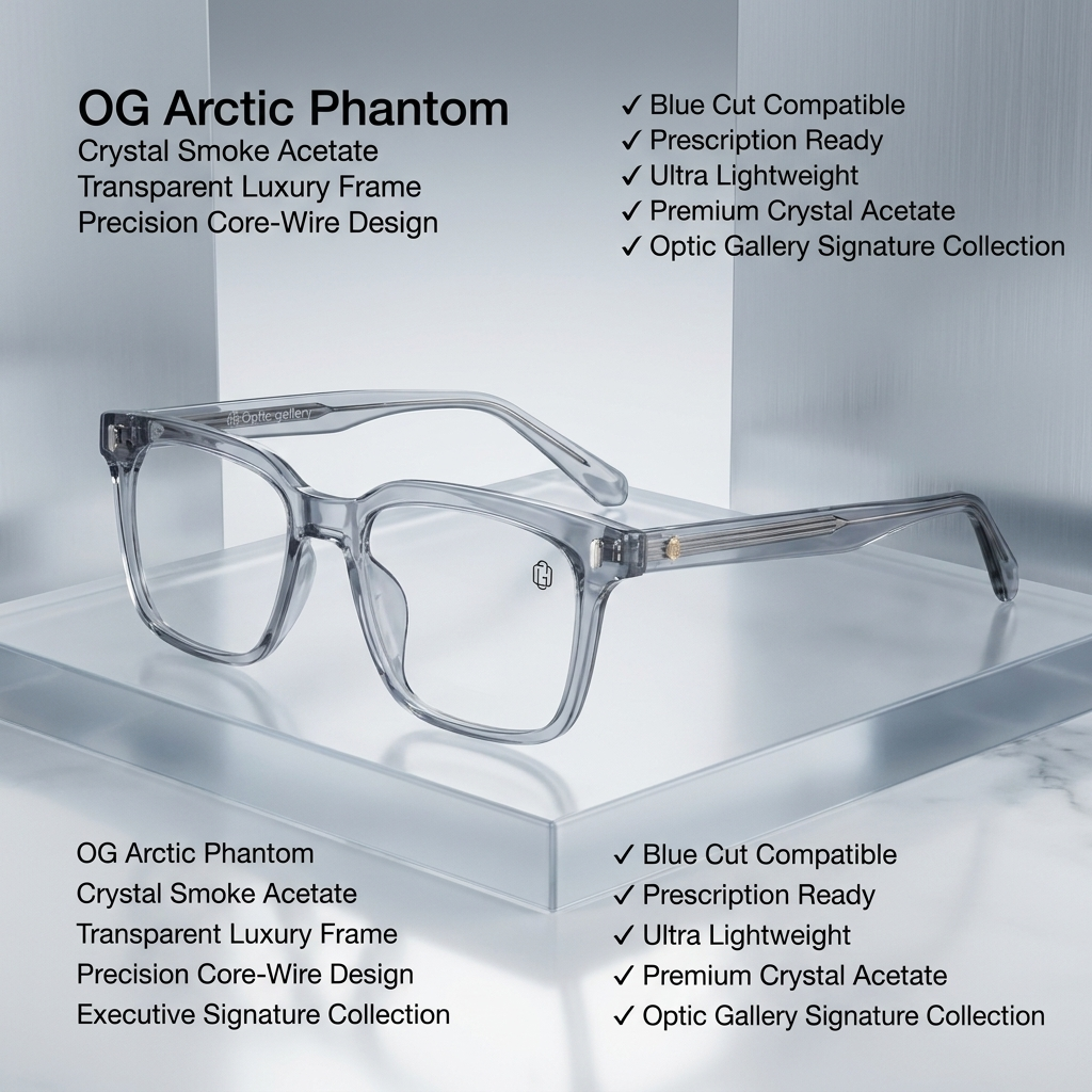 OG Frost Sovereign | Luxury Crystal Ice Square Eyeglasses with Royal Silver Signature Temples