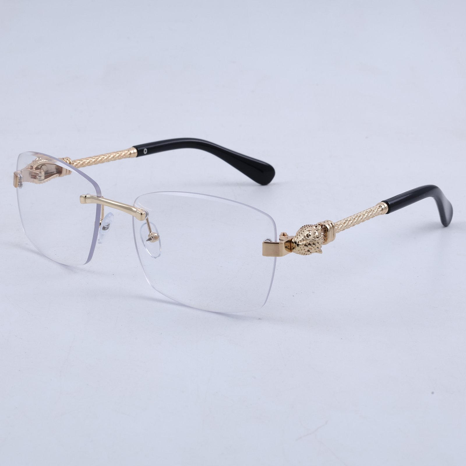 OG Golden Dynasty | Luxury Rimless Gold Rectangular Eyeglasses with Royal Lion Temples