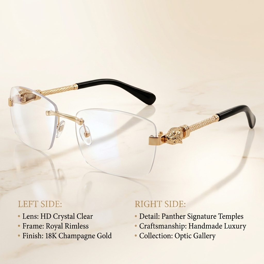 OG Golden Dynasty | Luxury Rimless Gold Rectangular Eyeglasses with Royal Lion Temples
