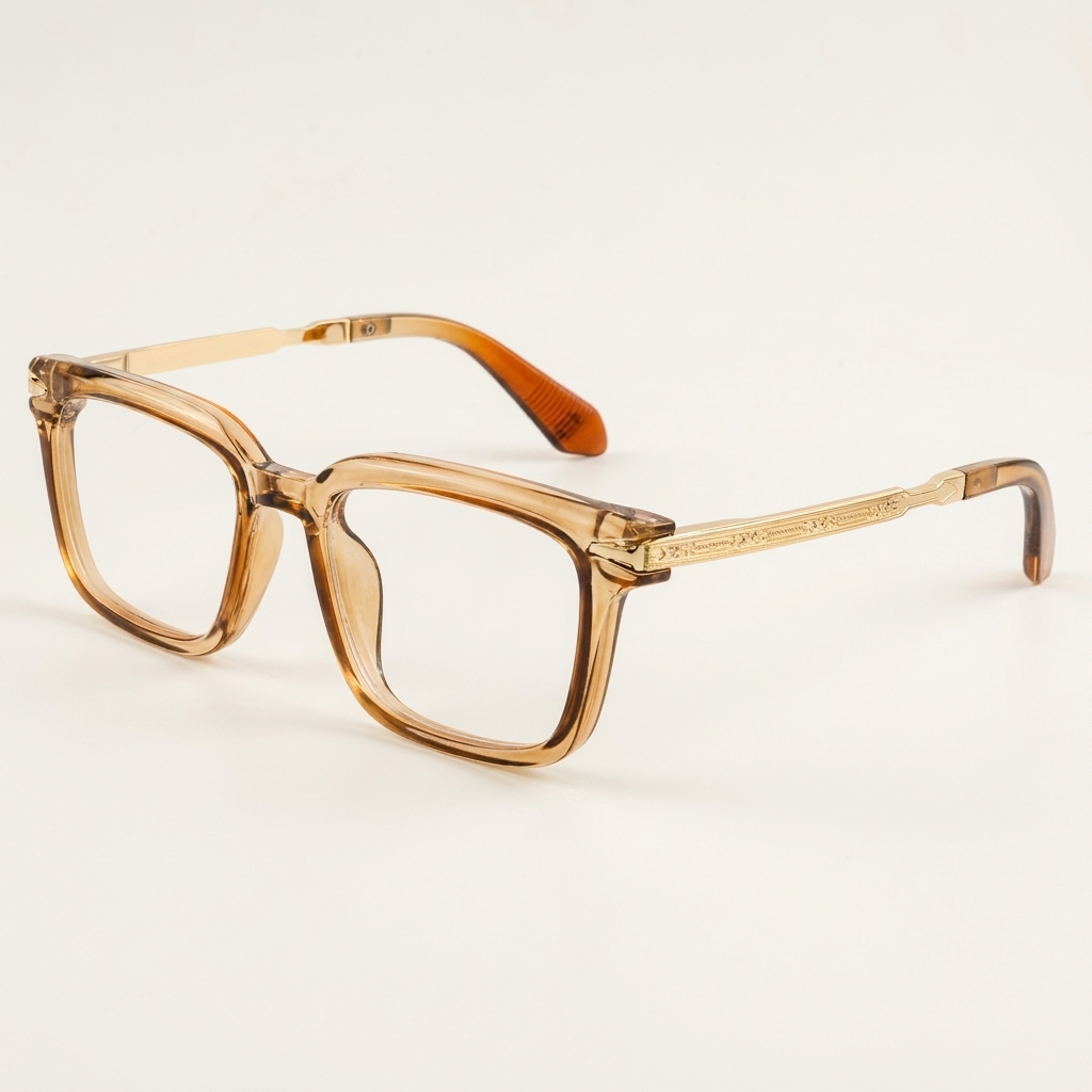 OG Golden Heir | Luxury Crystal Champagne Square Eyeglasses with Imperial Gold Temples