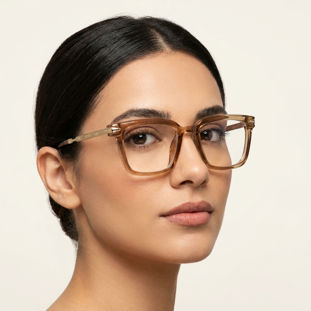 OG Golden Heir | Luxury Crystal Champagne Square Eyeglasses with Imperial Gold Temples