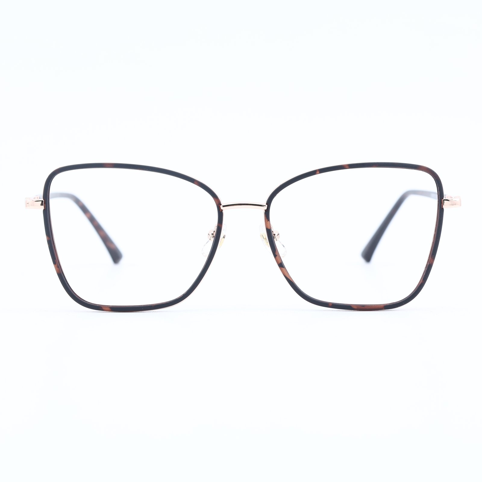 OG Golden Mist Full Rim Square Eyeglasses | Slim Transparent Champagne Frame with Metal Temples for Women