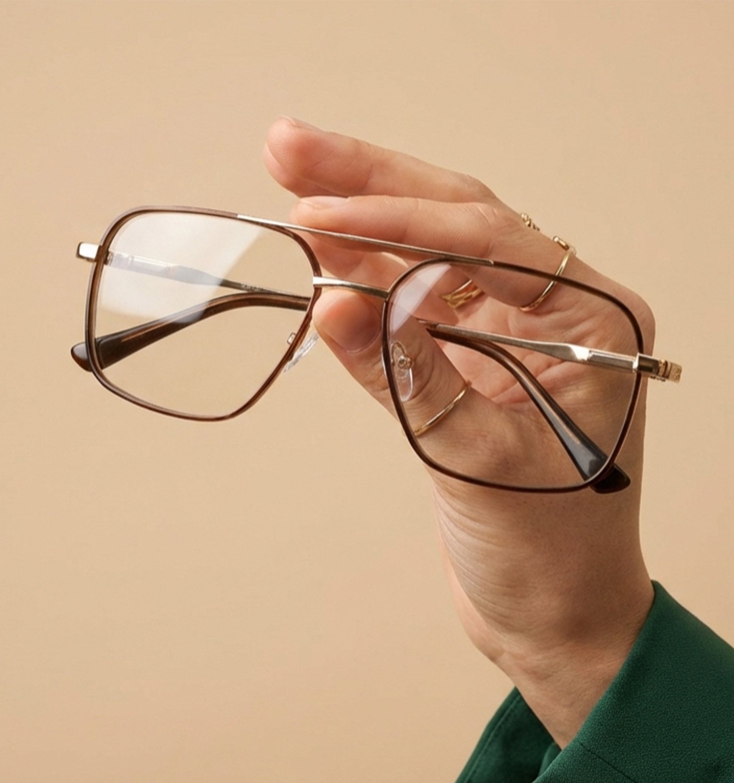 OG Goldline Square Full Rim Eyeglasses | Premium Golden Accent Optical Frame