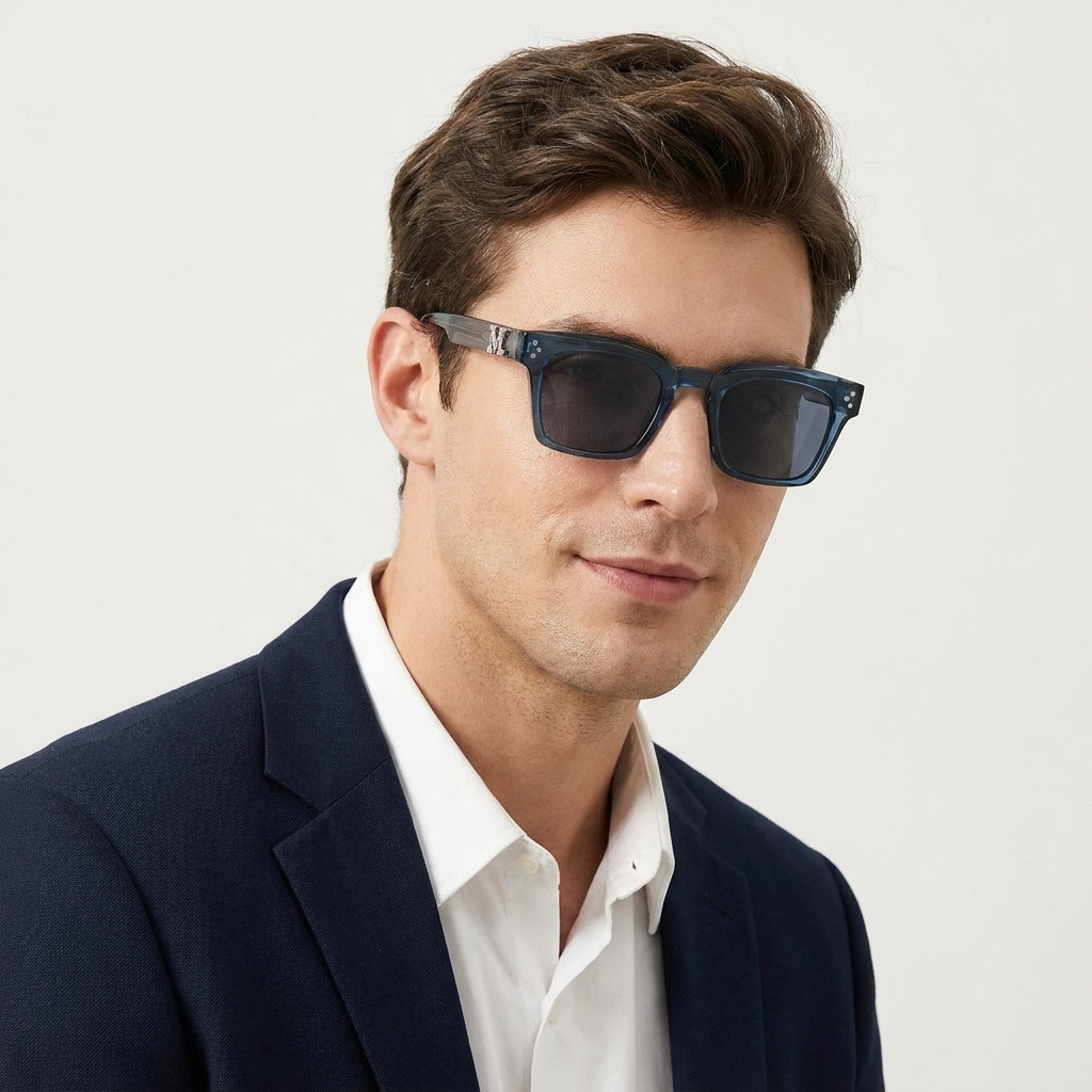 OG Ice Blue Crystal | Transparent Square Sunglasses with Deep Blue Lenses
