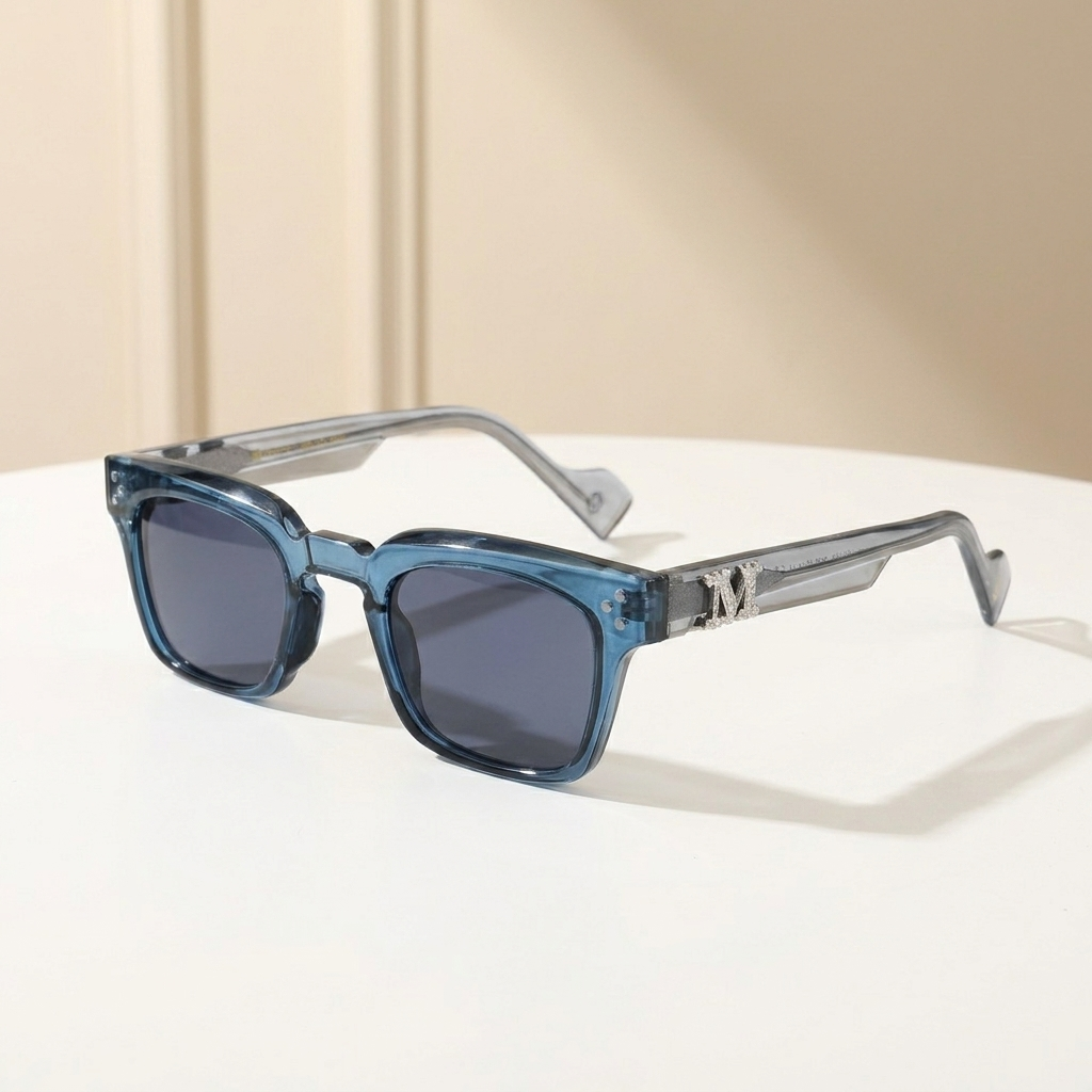 OG Ice Blue Crystal | Transparent Square Sunglasses with Deep Blue Lenses