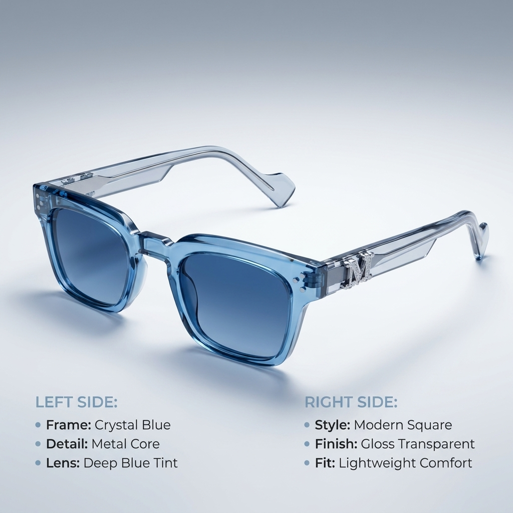 OG Ice Blue Crystal | Transparent Square Sunglasses with Deep Blue Lenses