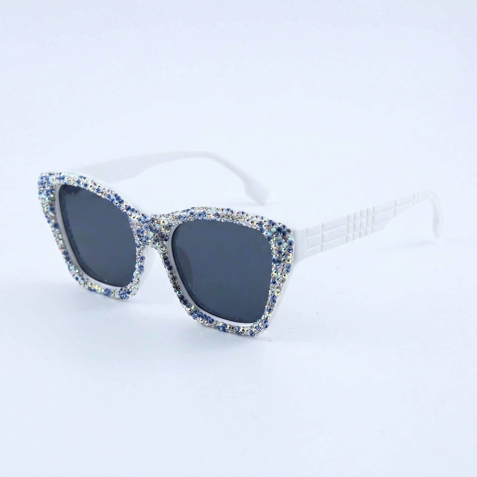 OG Ice Queen Crystal Square Sunglasses | White Frame Diamond-Studded Luxury Statement Shades for Women