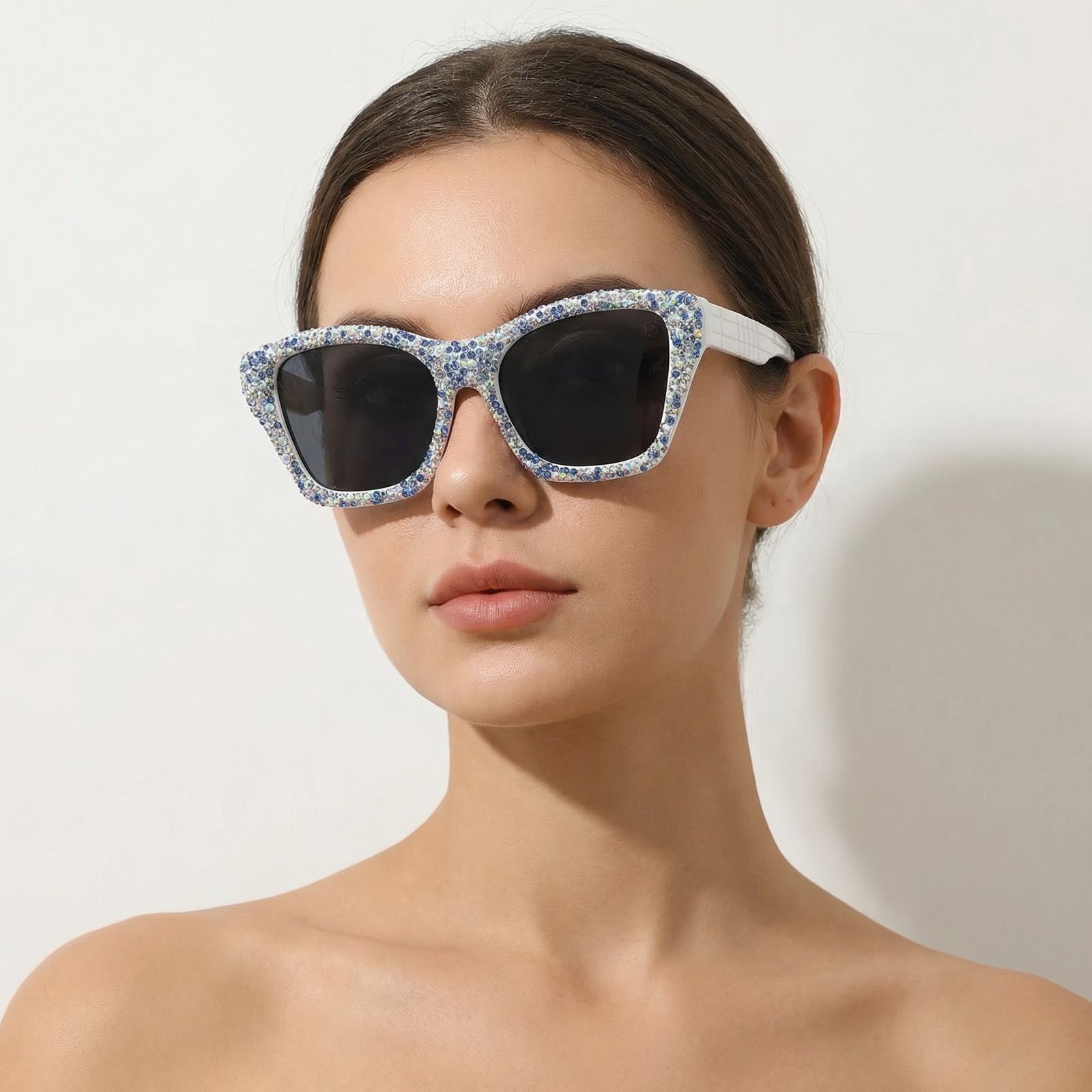 OG Ice Queen Crystal Square Sunglasses | White Frame Diamond-Studded Luxury Statement Shades for Women