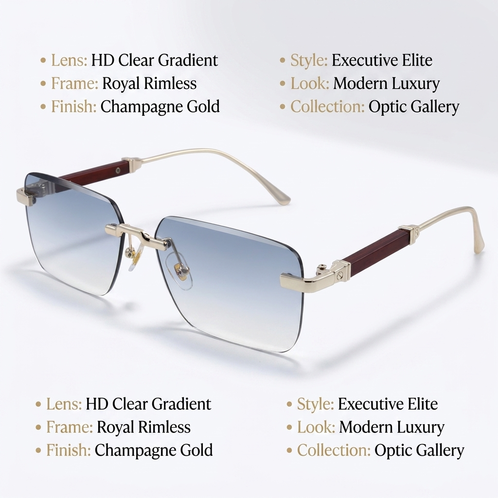 OG Imperial Crest | Luxury Gold Rimless Square Sunglasses with Gradient Ice Blue Lenses