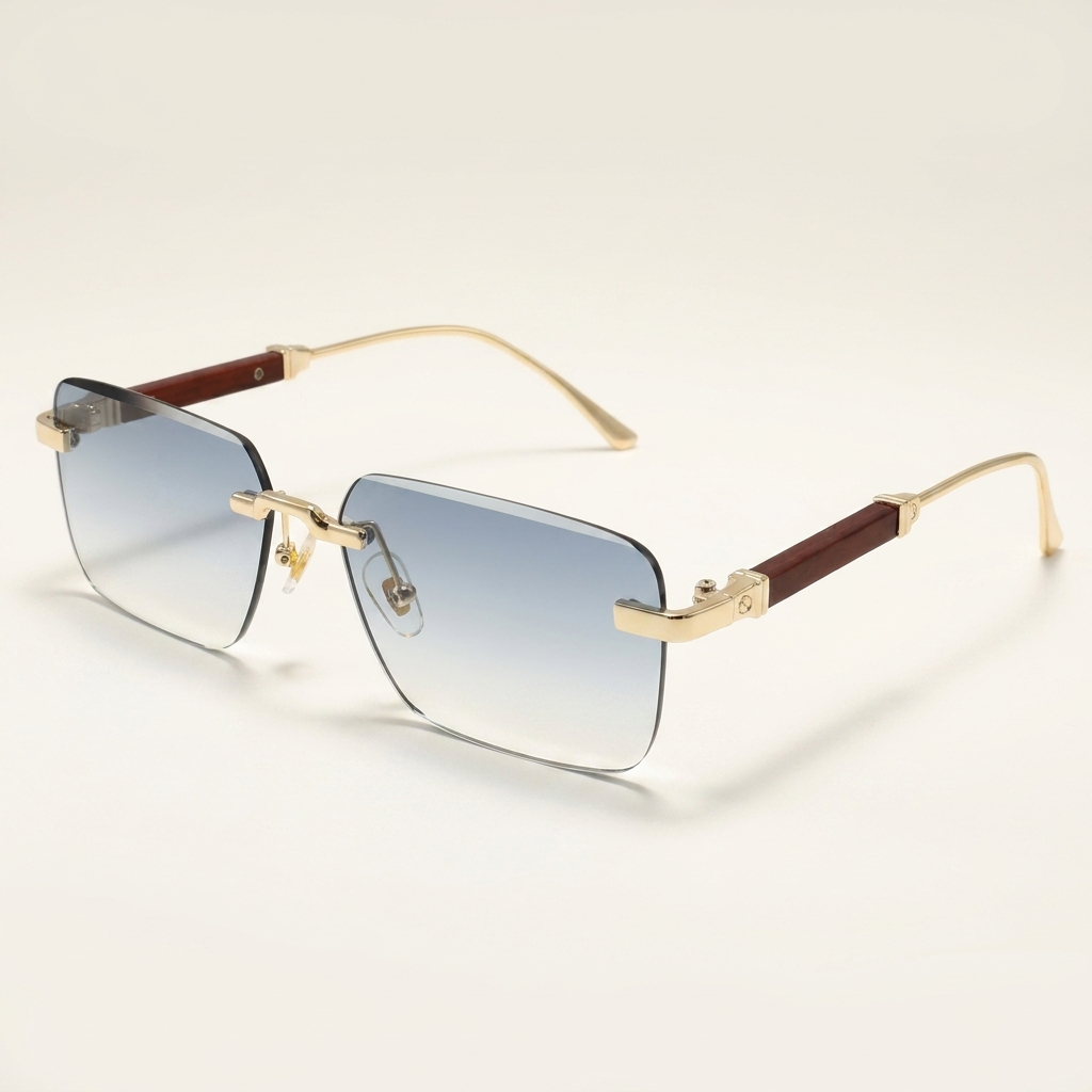 OG Imperial Crest | Luxury Gold Rimless Square Sunglasses with Gradient Ice Blue Lenses
