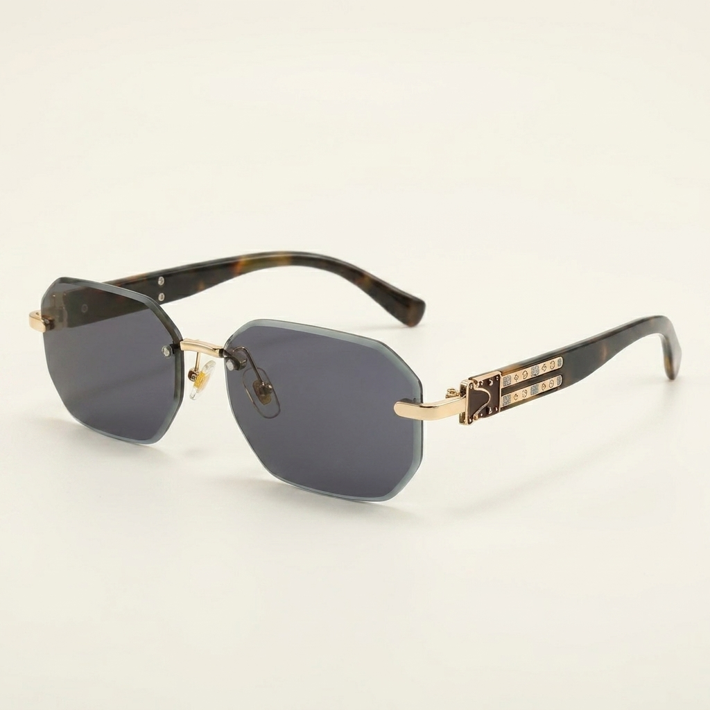 OG Imperial Noir | Luxury Rimless Black Octagonal Sunglasses with Gold Signature Temples