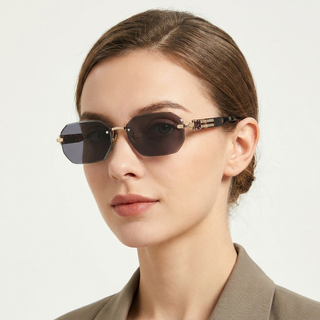 OG Imperial Noir | Luxury Rimless Black Octagonal Sunglasses with Gold Signature Temples