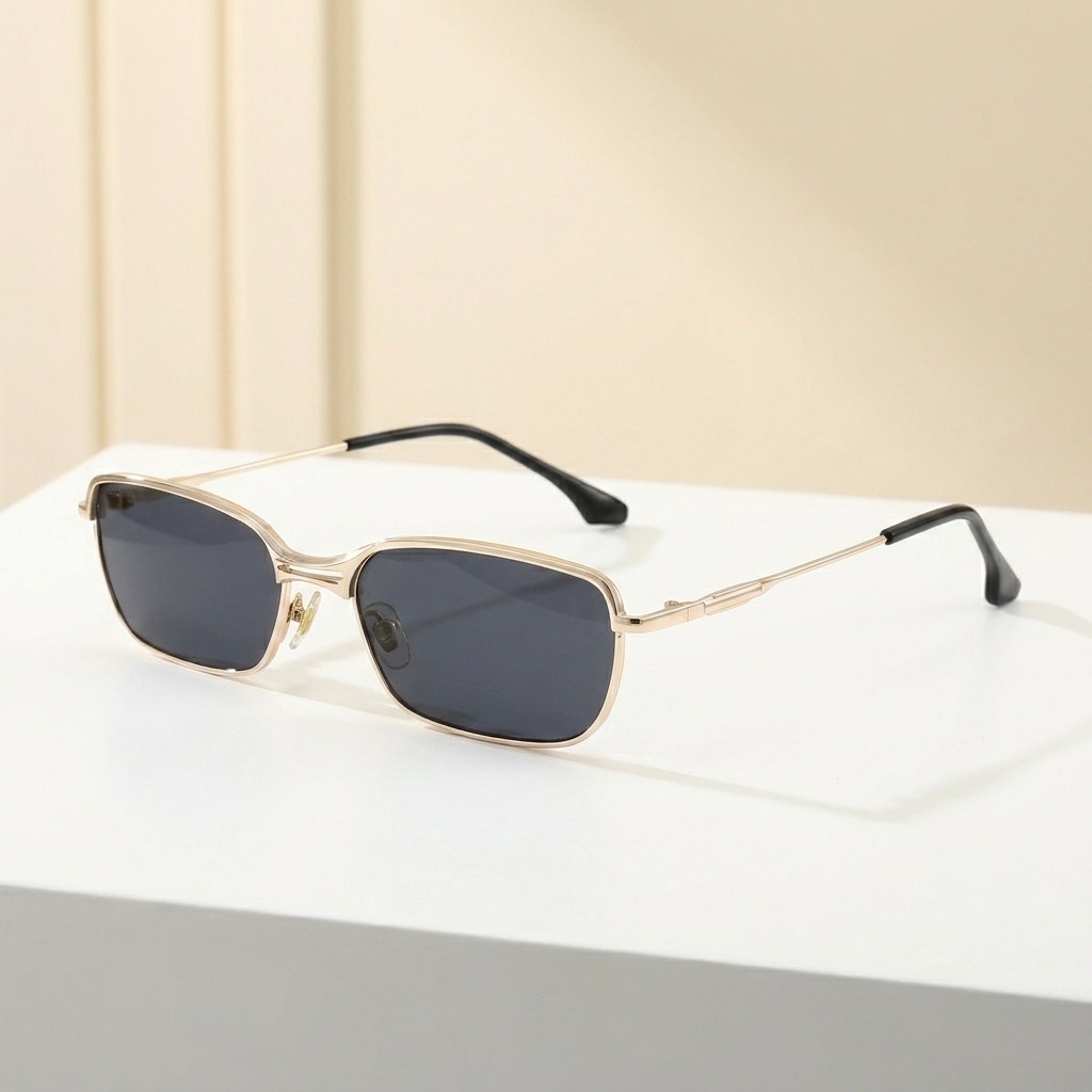 OG Luxe Line | Gold Slim Rectangle Sunglasses with Midnight Black Lenses