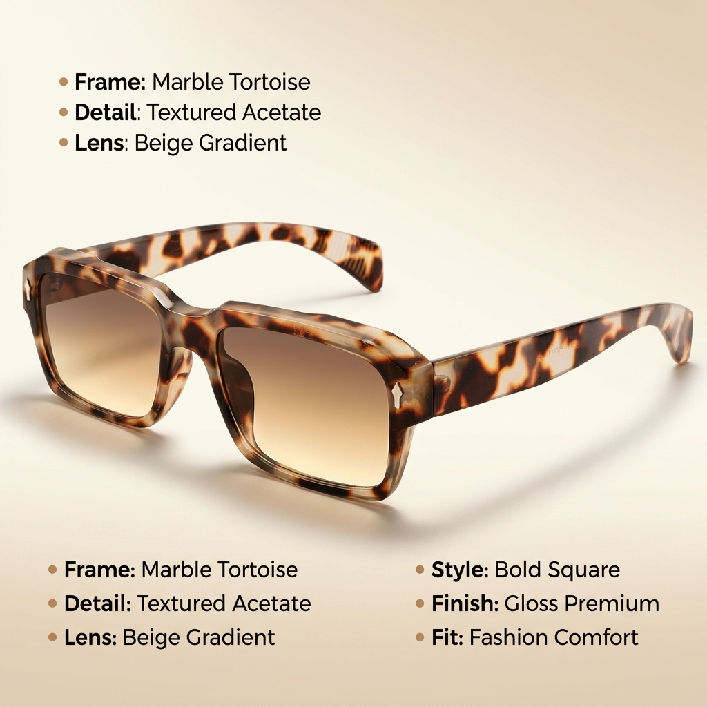 OG Marble Havana Fade | Cream Tortoiseshell Square Frame with Soft Gradient Lenses