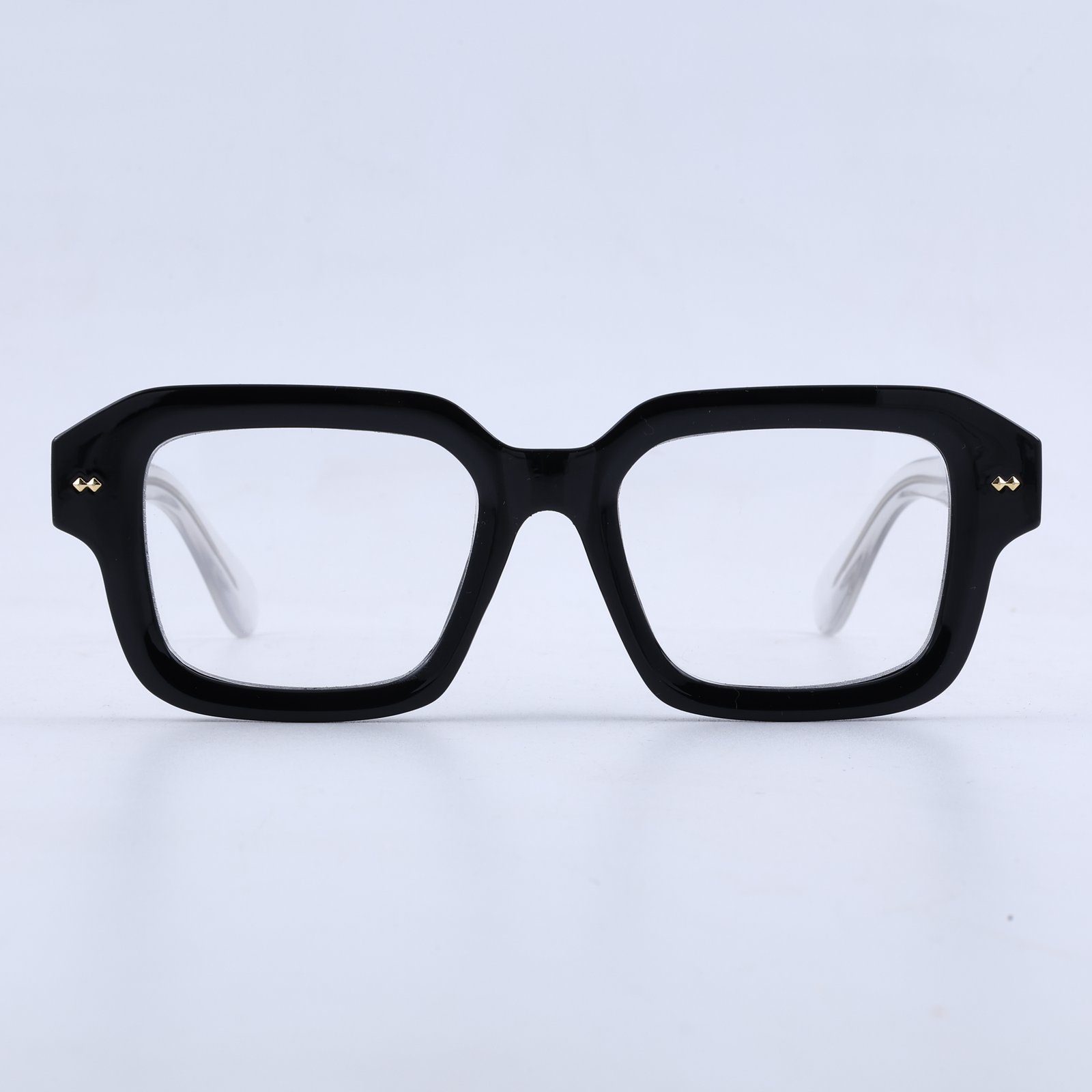OG Midnight Crystal | Matte Black Luxury Eyeglasses with Transparent Crystal Temples & Gold Signature Accents