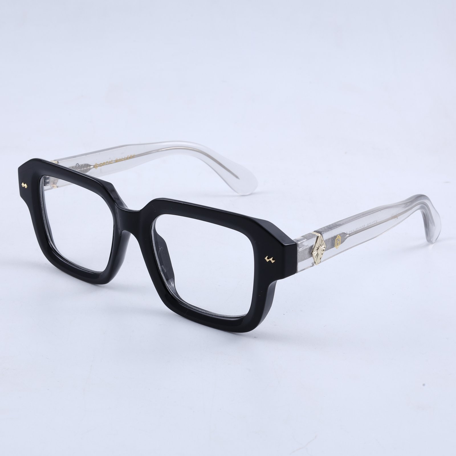 OG Midnight Crystal | Matte Black Luxury Eyeglasses with Transparent Crystal Temples & Gold Signature Accents