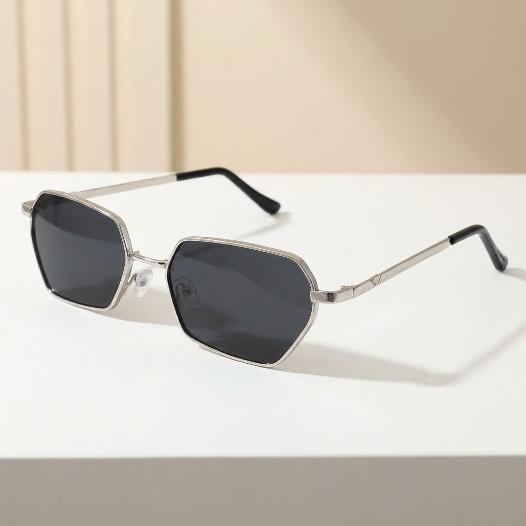 OG Midnight Edge | Silver Geometric Sunglasses with Dark Smoke Lenses