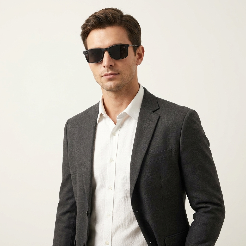 OG Midnight Ember | Ultra-Slim Matte Black Square Sunglasses with Amber Vision Lenses & Minimal Titanium Temples
