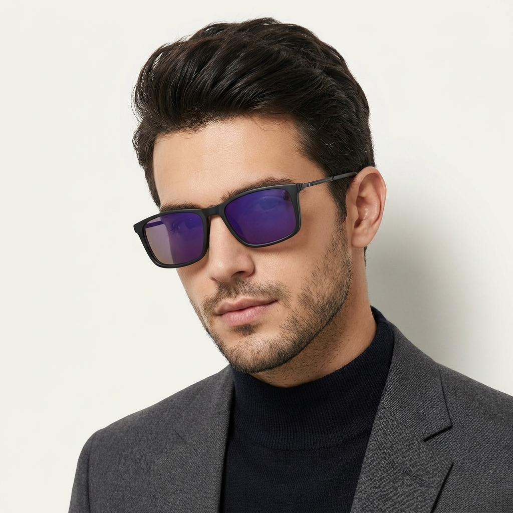 OG Midnight Ember | Ultra-Slim Matte Black Square Sunglasses with Amber Vision Lenses & Minimal Titanium Temples