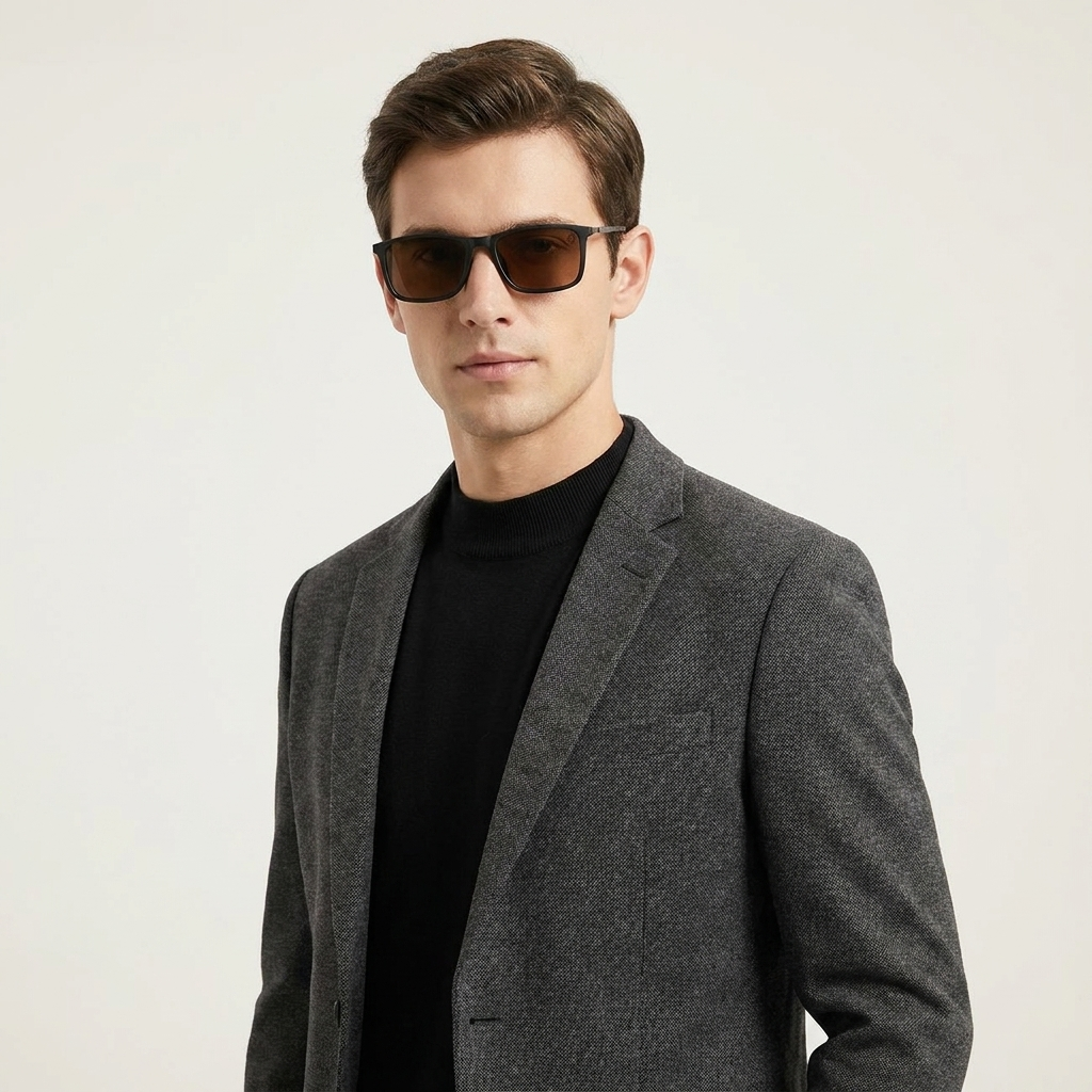 OG Midnight Ember | Ultra-Slim Matte Black Square Sunglasses with Amber Vision Lenses & Minimal Titanium Temples