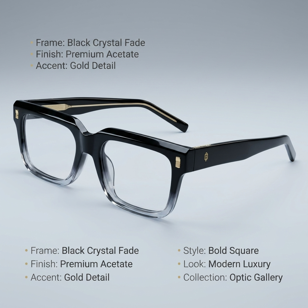 OG Midnight Frost | Crystal Smoke Square Eyeglasses with Gold Detail