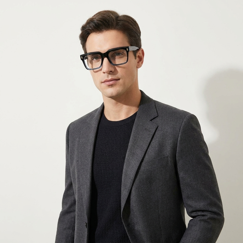 OG Midnight Frost | Crystal Smoke Square Eyeglasses with Gold Detail