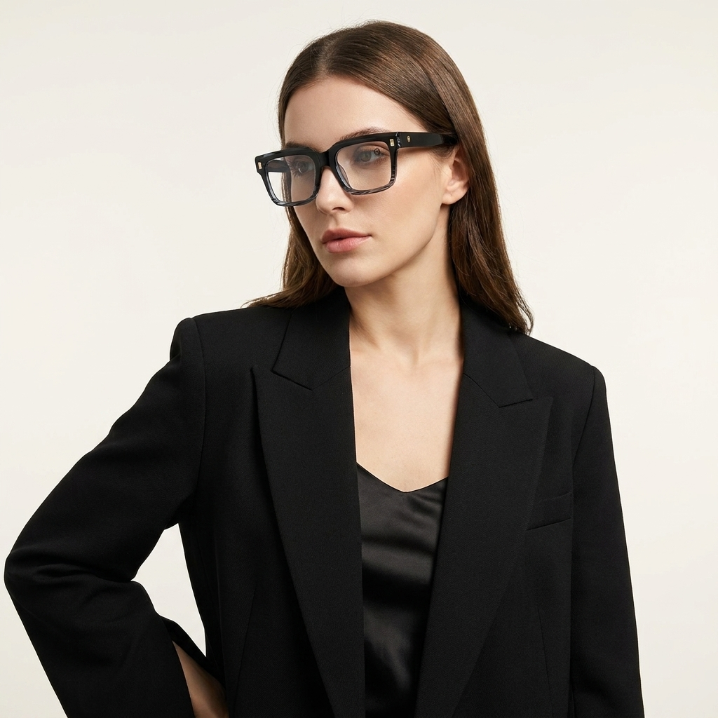 OG Midnight Frost | Crystal Smoke Square Eyeglasses with Gold Detail