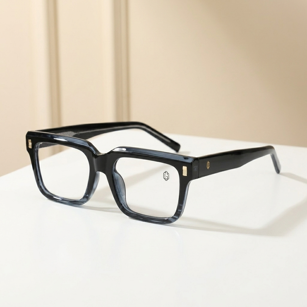 OG Midnight Frost | Crystal Smoke Square Eyeglasses with Gold Detail