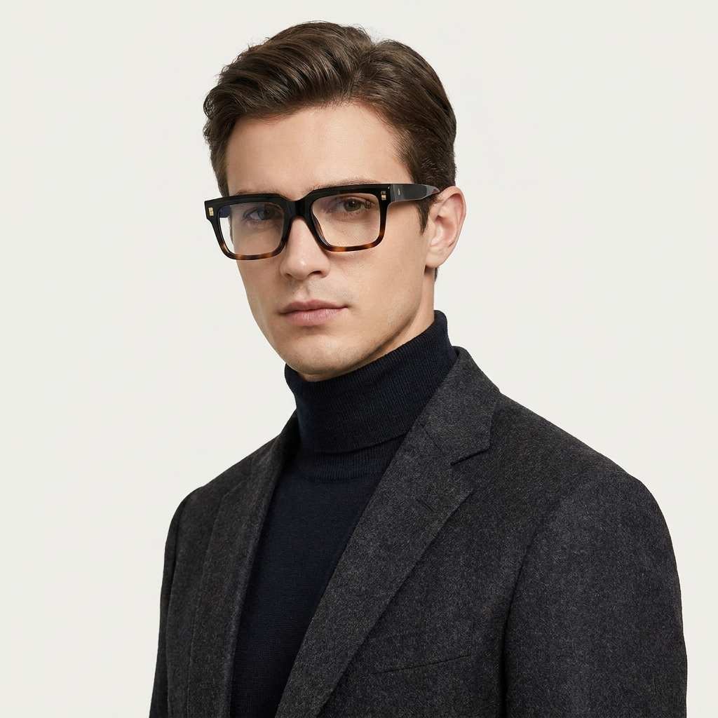OG Midnight Havana | Black-to-Tortoise Gradient Square Eyeglasses with Gold Signature Details