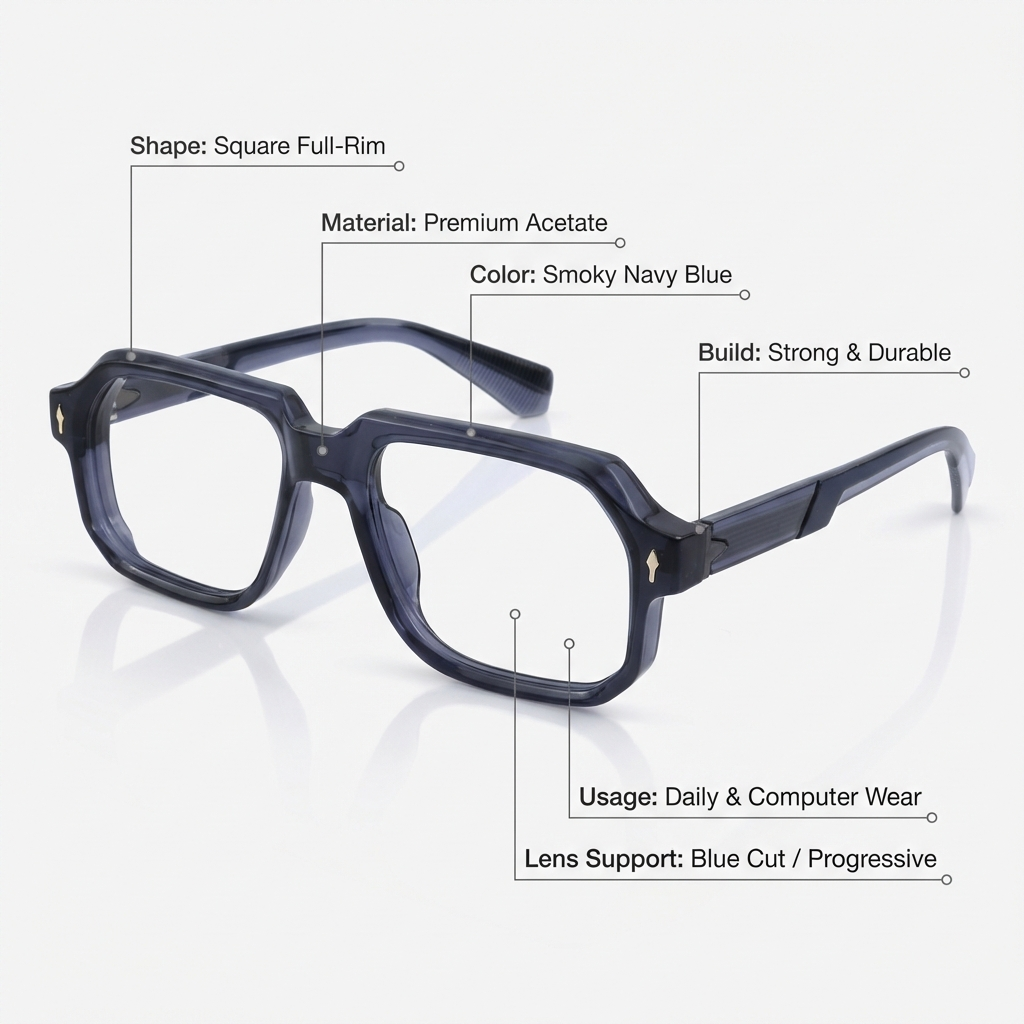OG Midnight Prism Full Rim Square Eyeglasses | Premium Transparent Acetate Optical Frame for Men