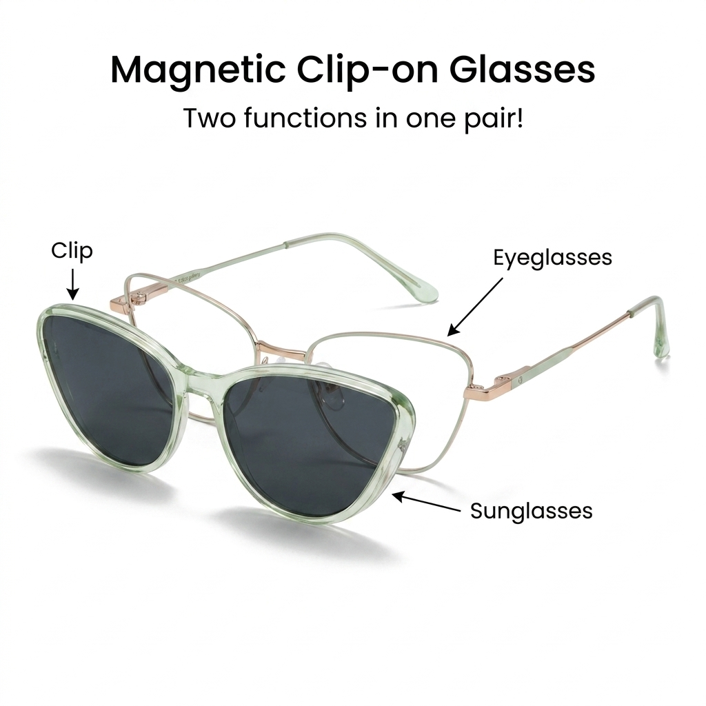 OG Mint Muse Clip-On | Crystal Cat-Eye Magnetic Sunglasses