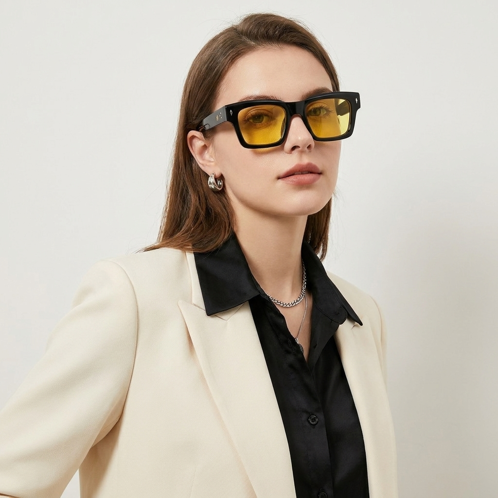 OG Night Amber | Matte Black Square Sunglasses with Golden Yellow Night-Vision Lenses