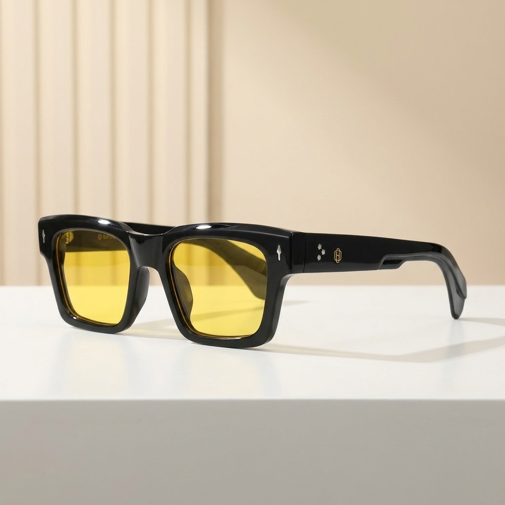 OG Night Amber | Matte Black Square Sunglasses with Golden Yellow Night-Vision Lenses