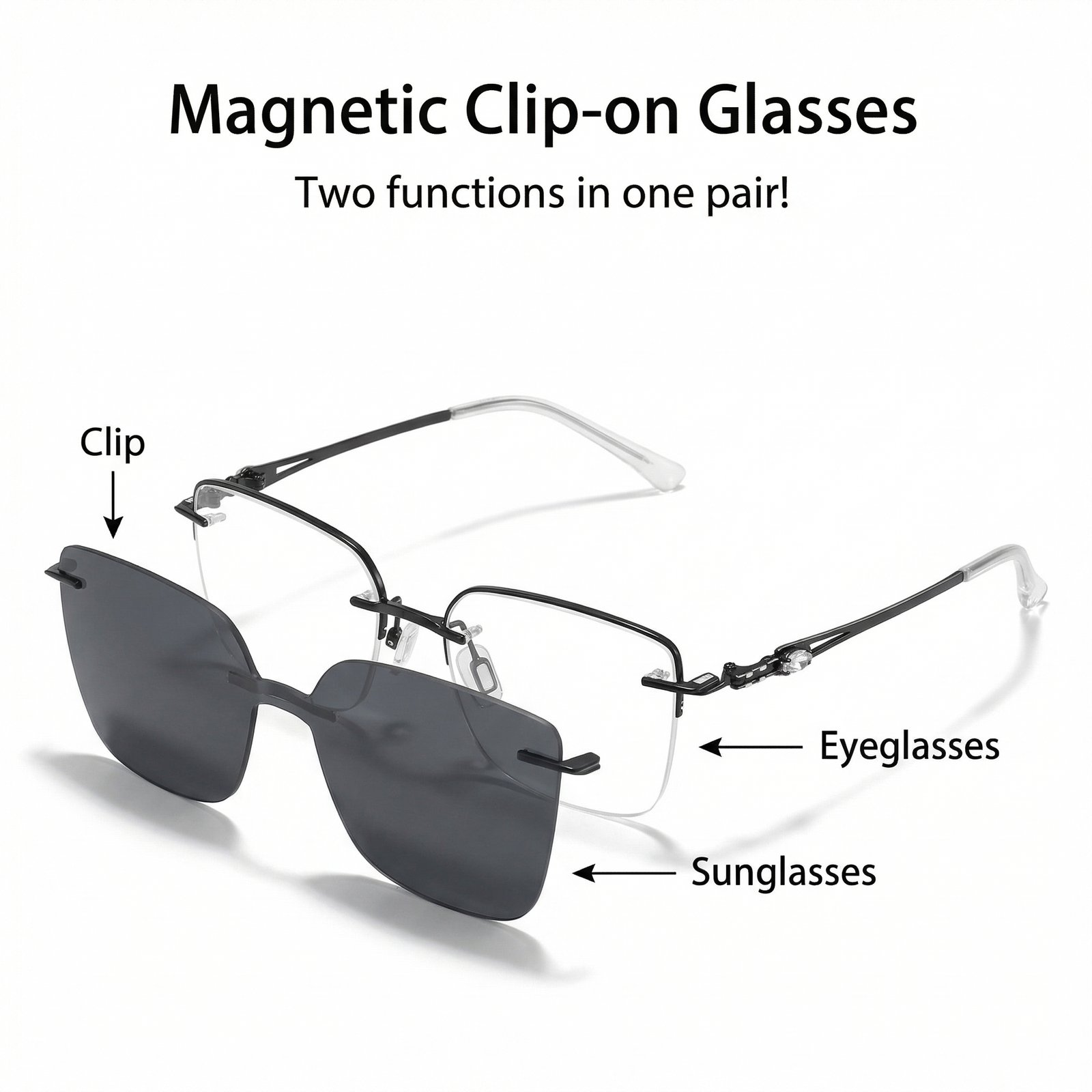 OG Night Edge | Black Rimless Square Sunglasses