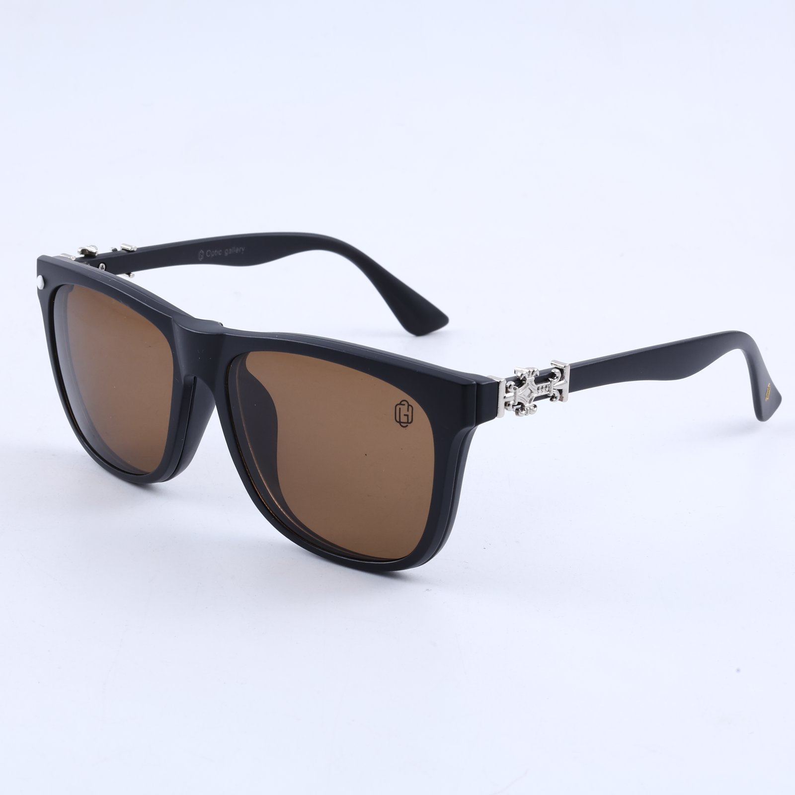 OG Noir Crest Clip-On | Matte Black Magnetic Clip-On Sunglasses with Amber Vision Lenses & Silver Luxe Hinges