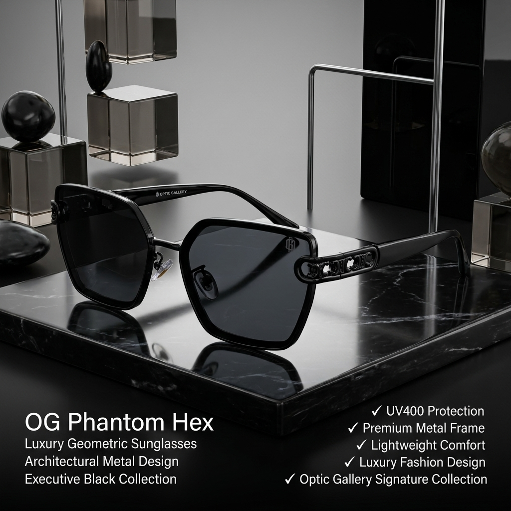 OG Noir Eclipse | Luxury Black Geometric Sunglasses with Signature Link Temples