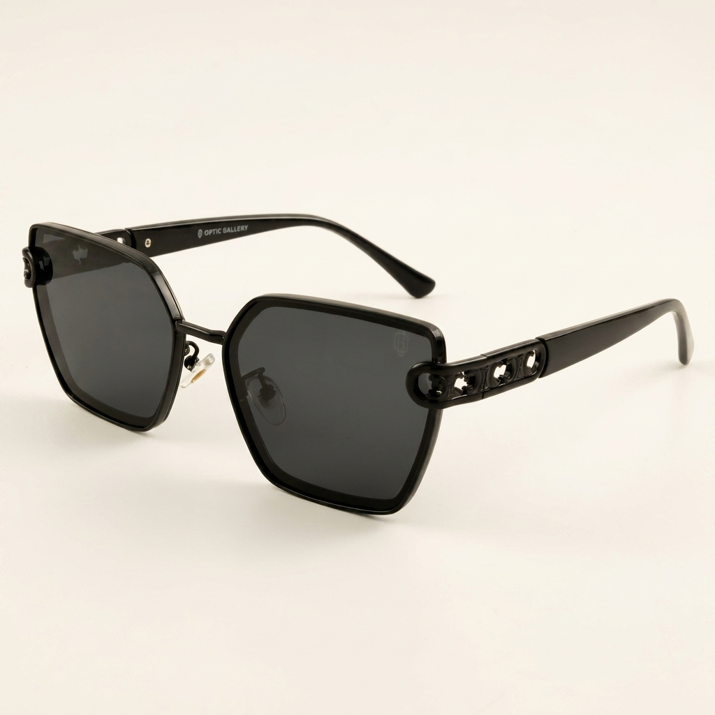 OG Noir Eclipse | Luxury Black Geometric Sunglasses with Signature Link Temples