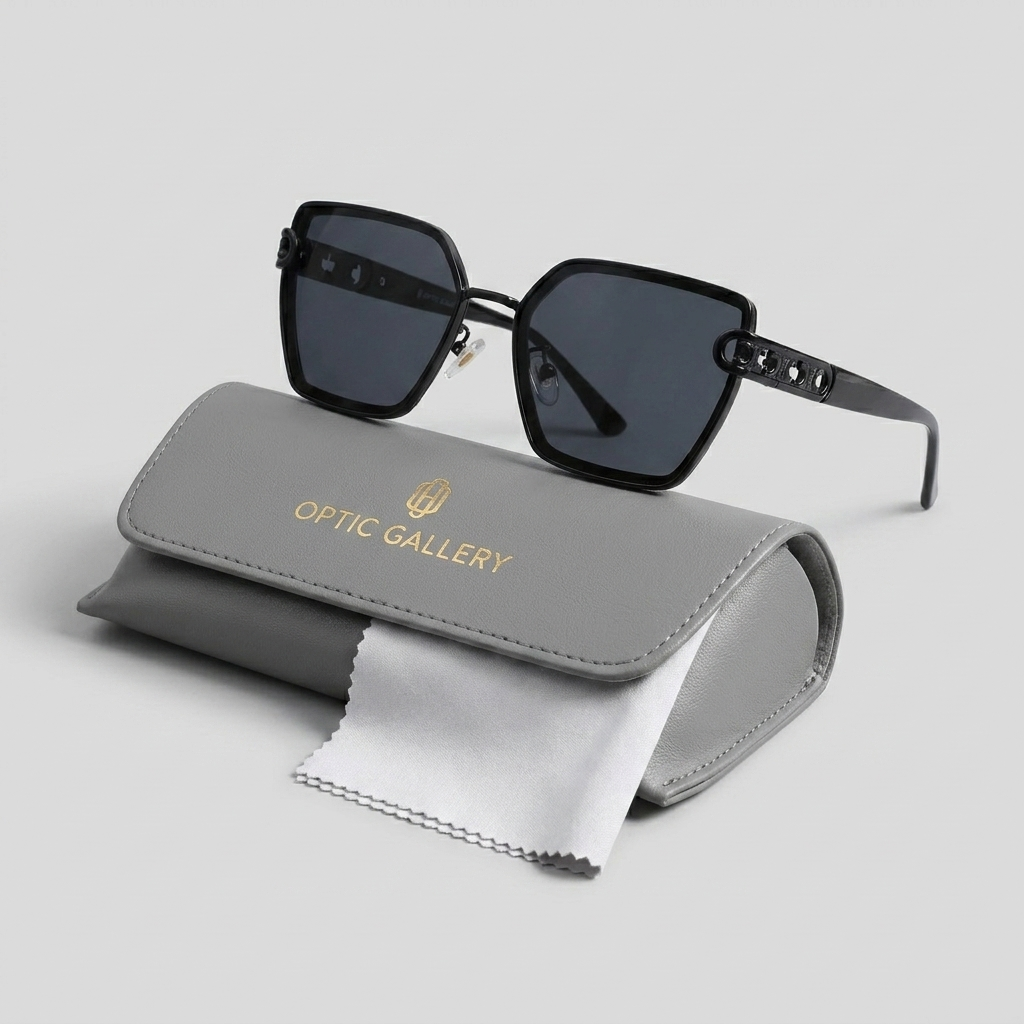 OG Noir Eclipse | Luxury Black Geometric Sunglasses with Signature Link Temples
