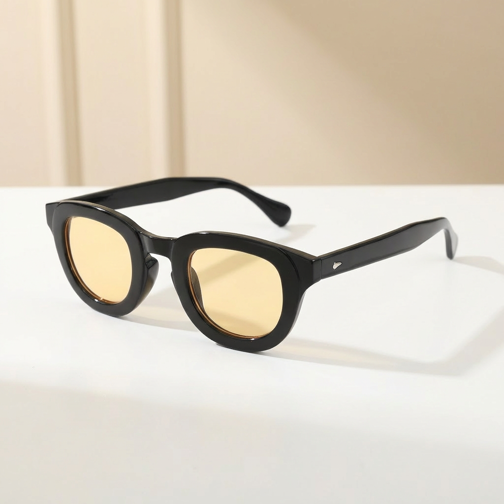 OG Noir Gold | Classic Round Amber Tint Sunglasses