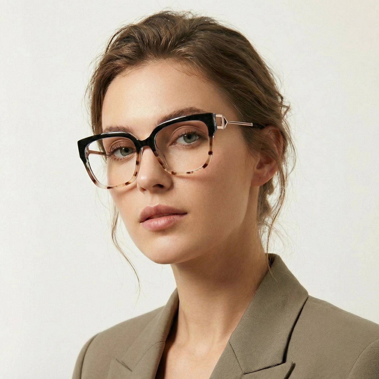OG Noir Havana Luxe Full Rim Square Eyeglasses | Dual Tone Transparent Tortoise Frame with Gold Temples for Women