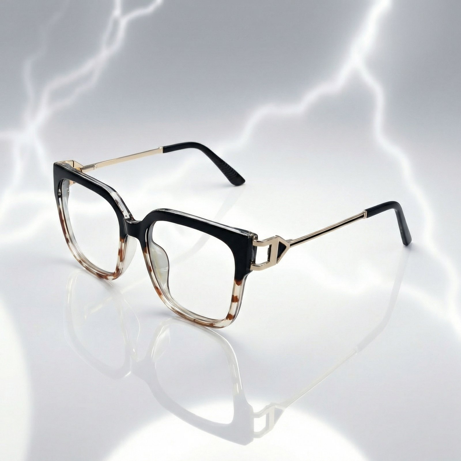 OG Noir Havana Luxe Full Rim Square Eyeglasses | Dual Tone Transparent Tortoise Frame with Gold Temples for Women