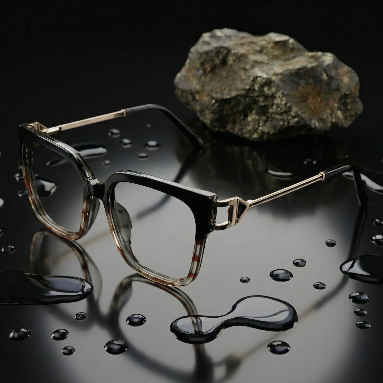 OG Noir Havana Luxe Full Rim Square Eyeglasses | Dual Tone Transparent Tortoise Frame with Gold Temples for Women