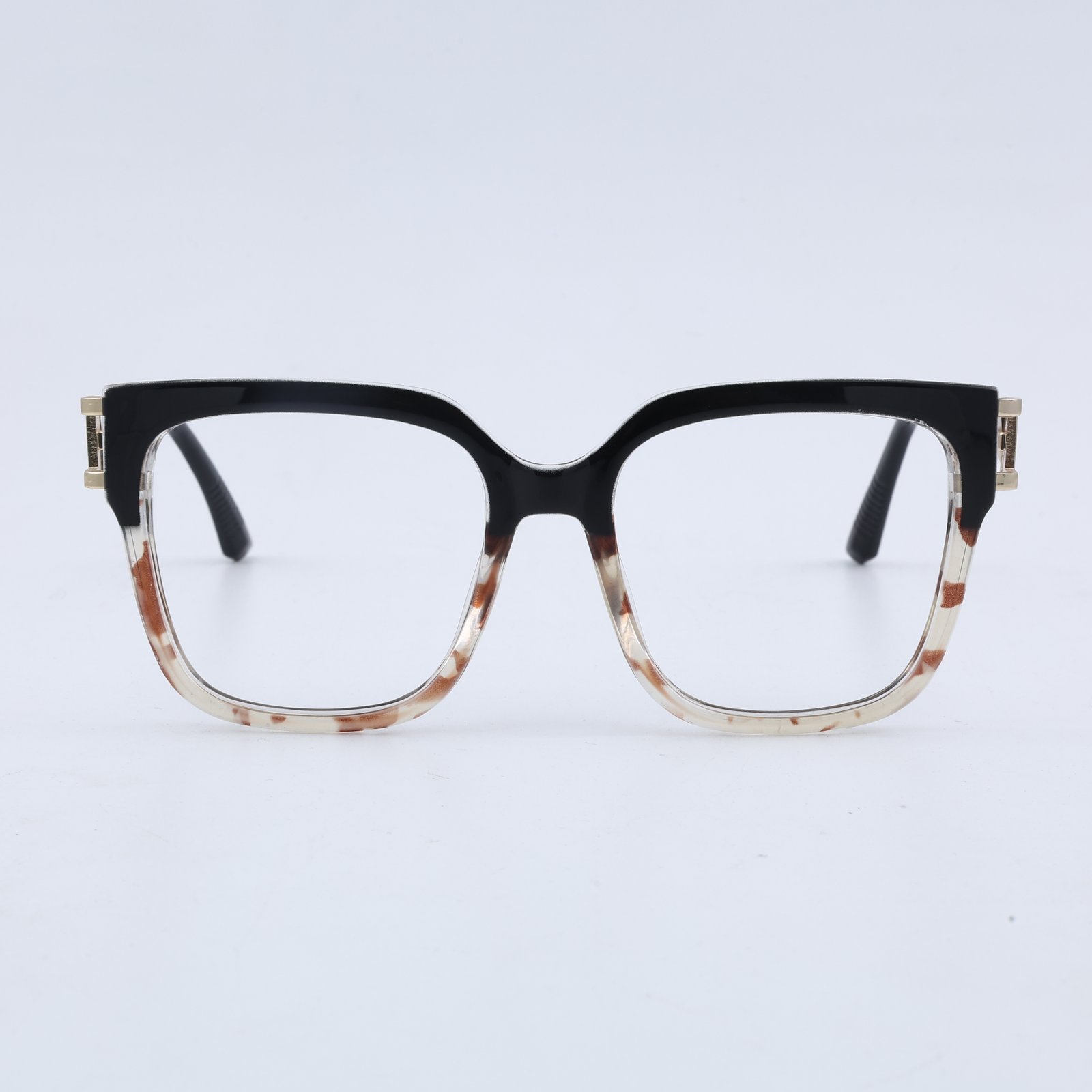 OG Noir Havana Luxe Full Rim Square Eyeglasses | Dual Tone Transparent Tortoise Frame with Gold Temples for Women