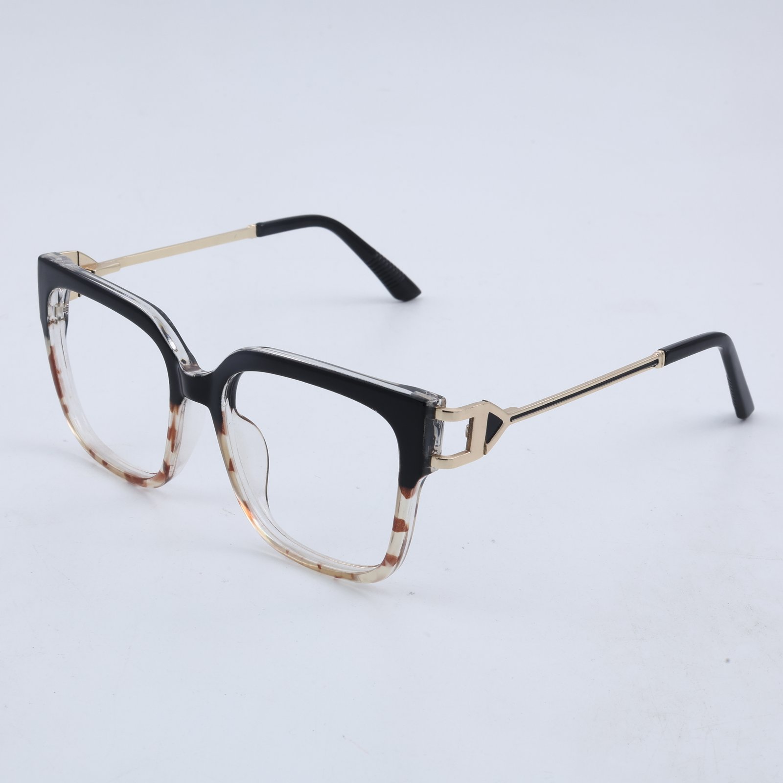 OG Noir Havana Luxe Full Rim Square Eyeglasses | Dual Tone Transparent Tortoise Frame with Gold Temples for Women