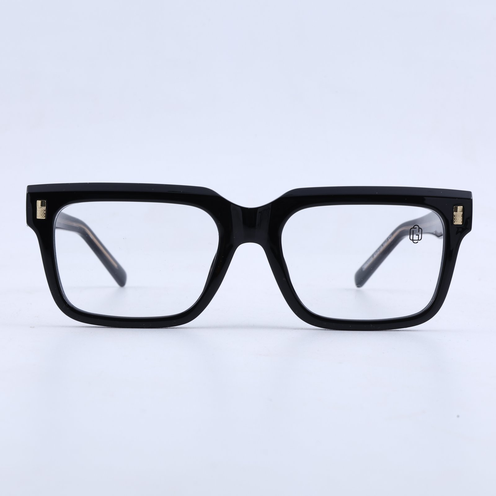 OG Noir Luxe | Gloss Black Square Eyeglasses with Gold Accent Temples