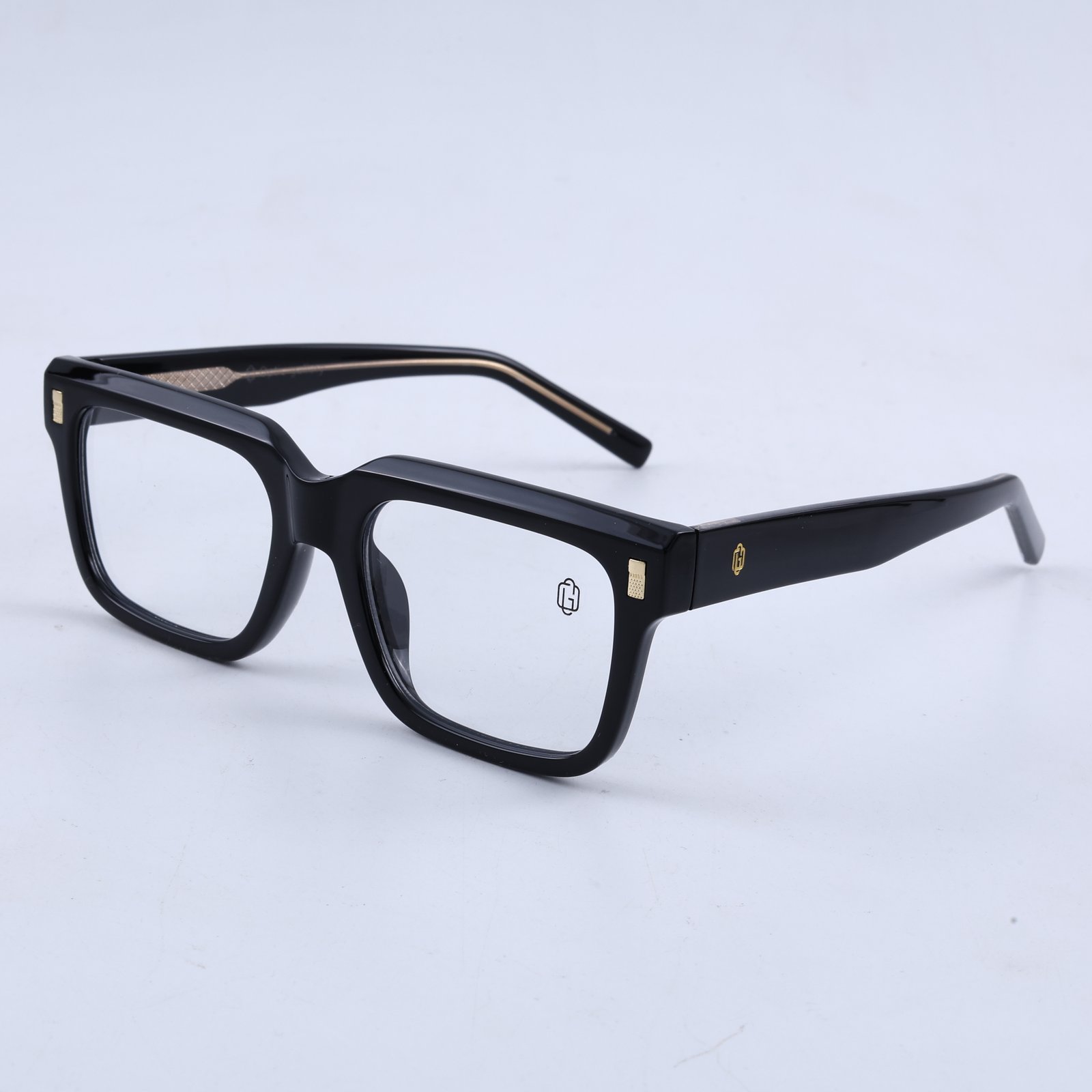 OG Noir Luxe | Gloss Black Square Eyeglasses with Gold Accent Temples