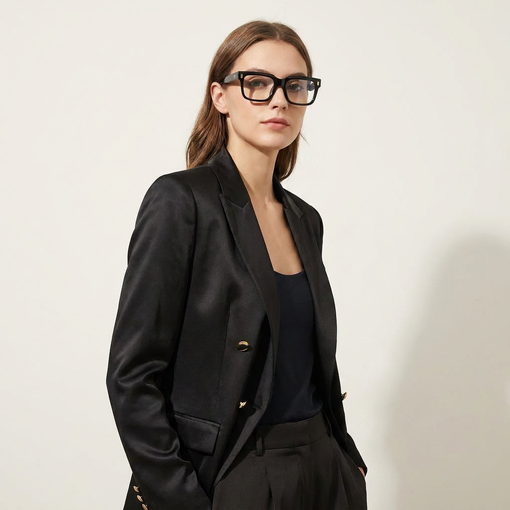 OG Noir Luxe | Gloss Black Square Eyeglasses with Gold Accent Temples