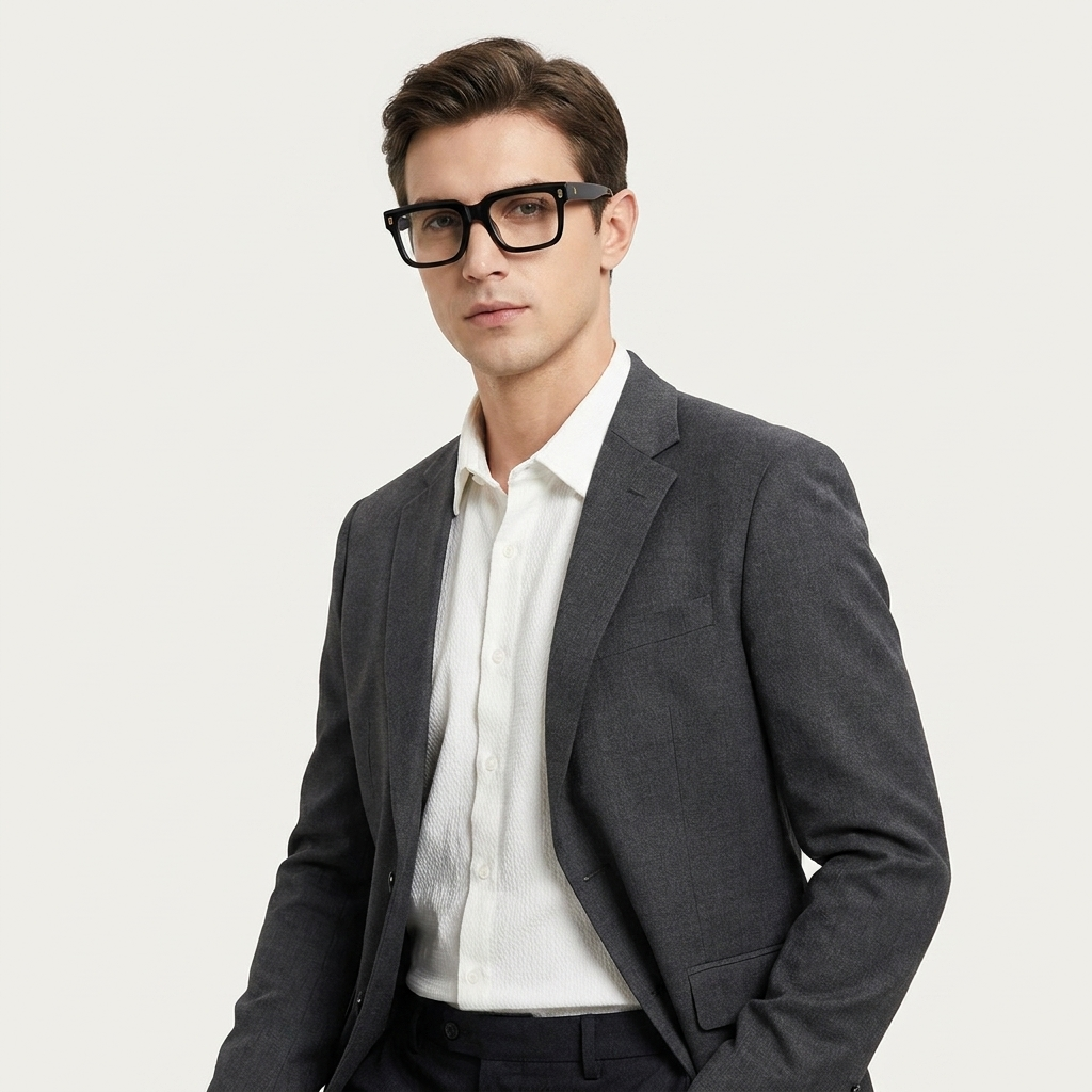 OG Noir Luxe | Gloss Black Square Eyeglasses with Gold Accent Temples
