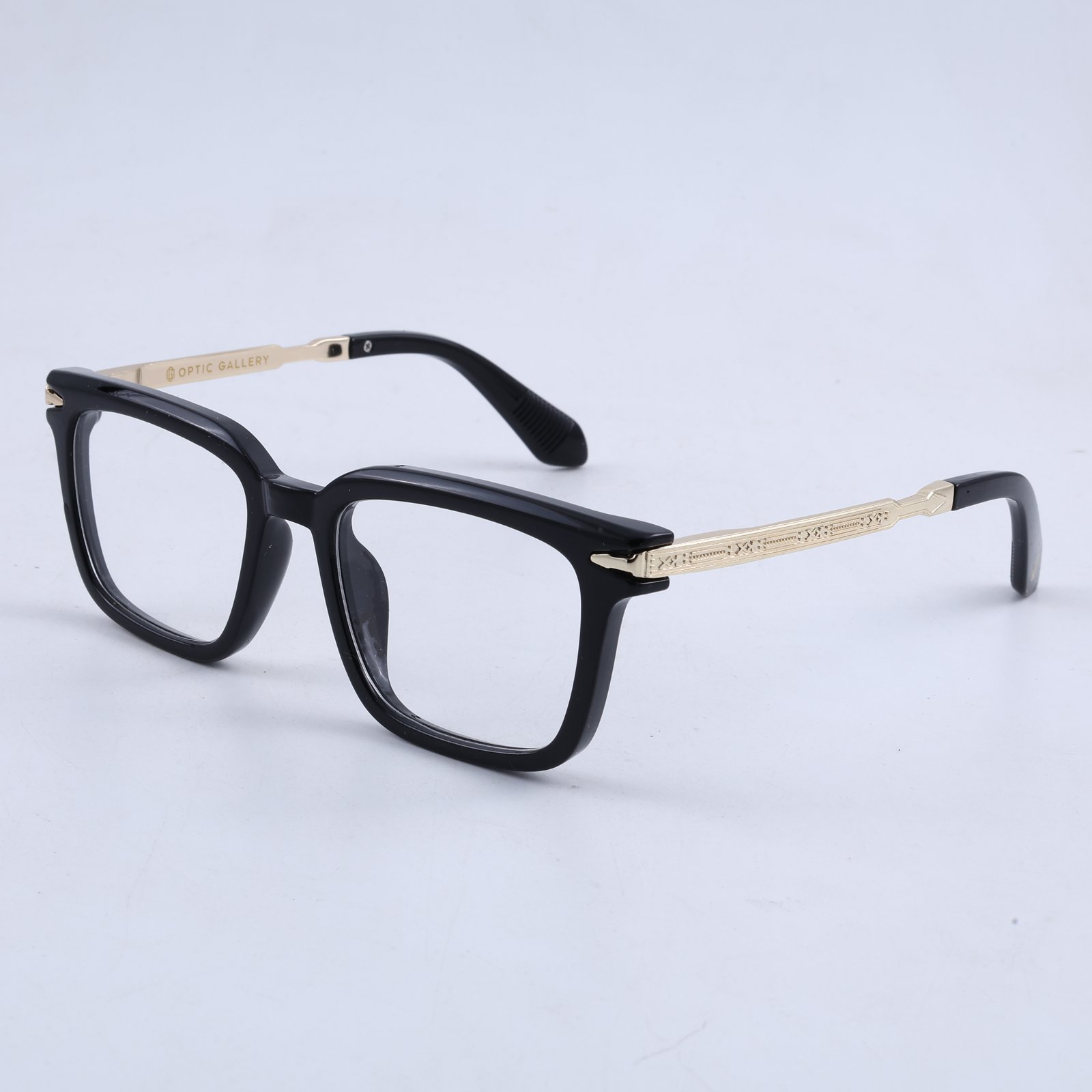 OG Noir Monarch | Luxury Black Crystal Optical Frame with Royal Gold Heritage Temples