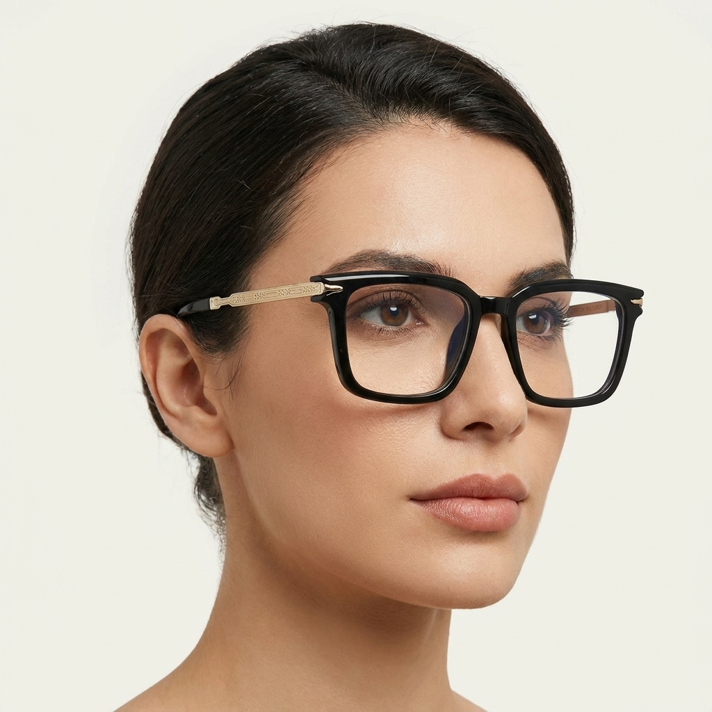 OG Noir Monarch | Luxury Black Crystal Optical Frame with Royal Gold Heritage Temples